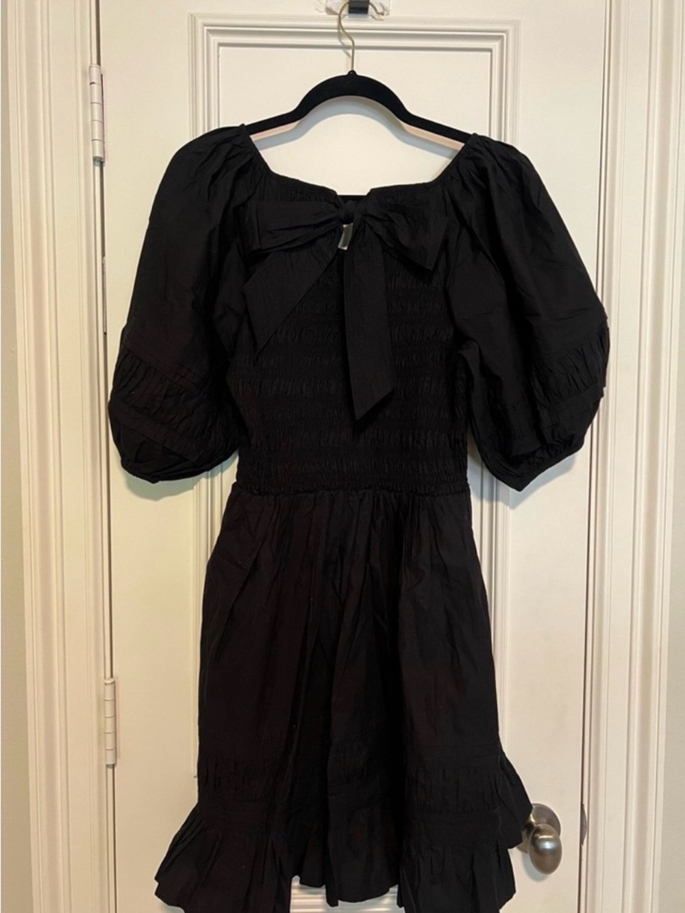 Cleobella womens LBD black short sleeve short dress bow large coquette cute 🖤 - Picture 3 of 5